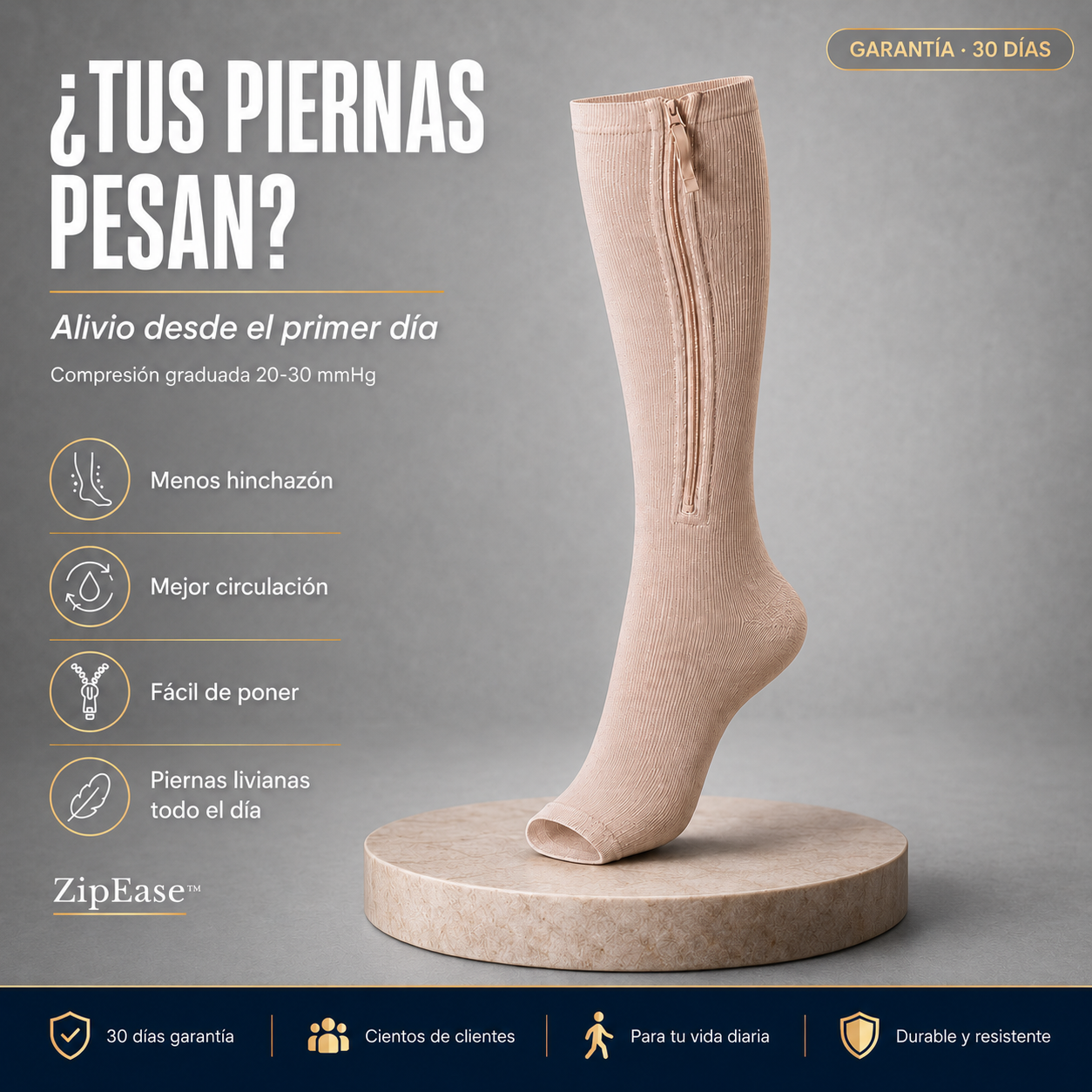 ZipEase™ Compresión con Cierre · Alivio Real