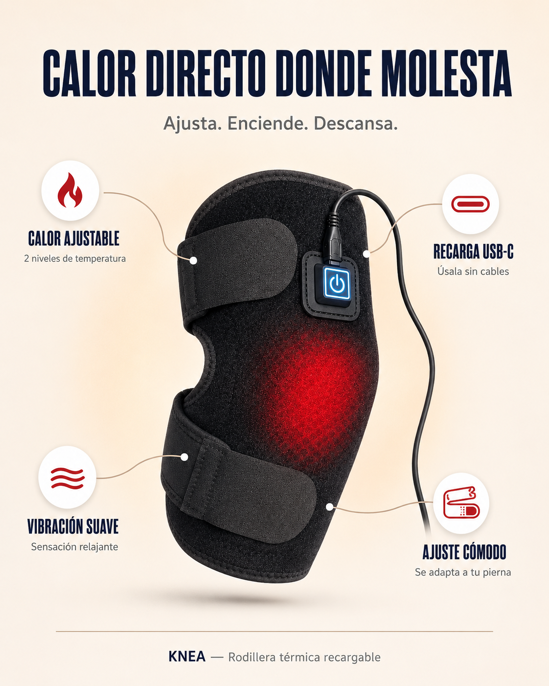 Rodillera Térmica Knea con Vibración Recargable